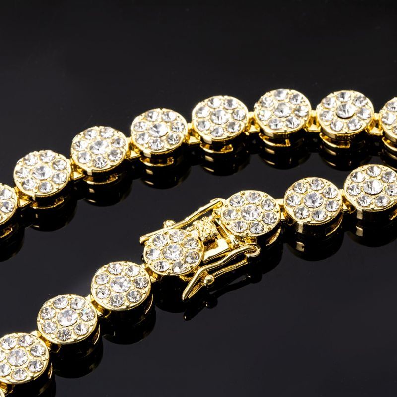 Women's 10mm Iced Round Flower Cluster Chain in Gold