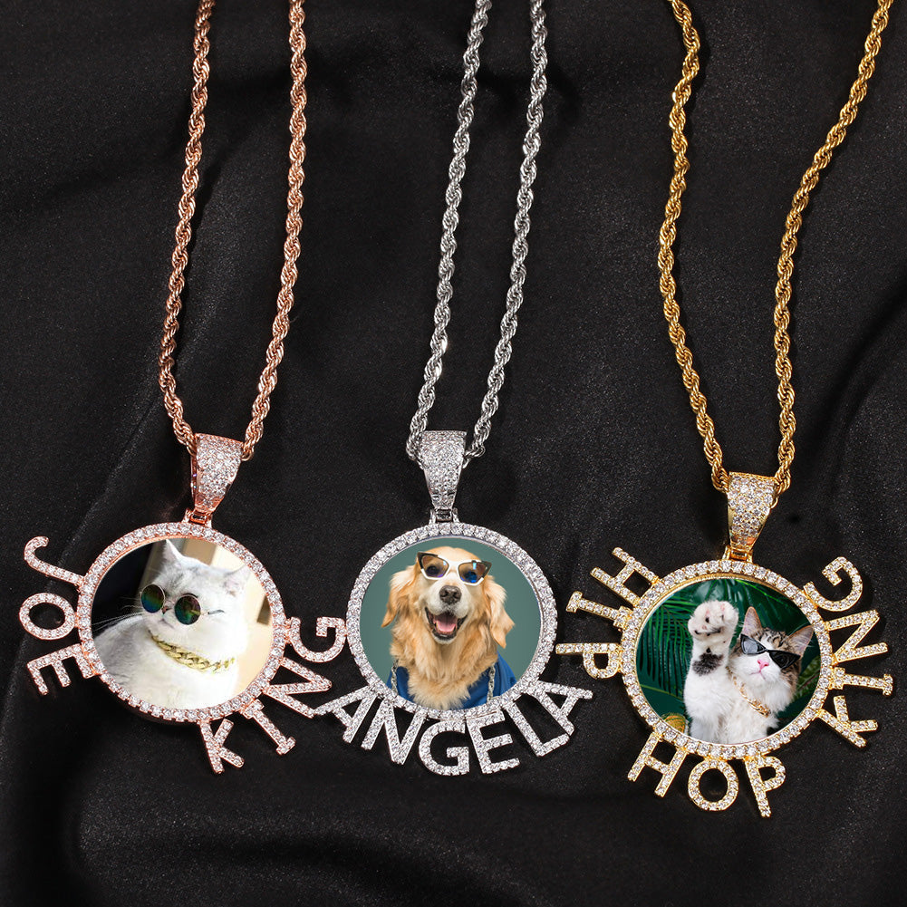 Chilled Custom Alphabet Picture Round Necklace Moissanite Pendant