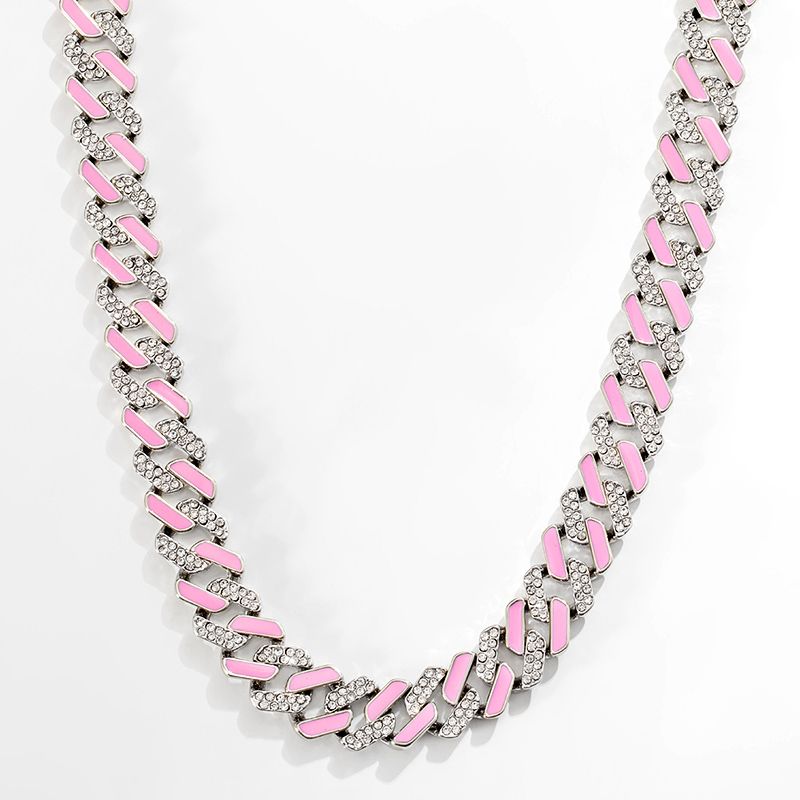 11mm Half Stones and Pink Cuban Link Choker Set