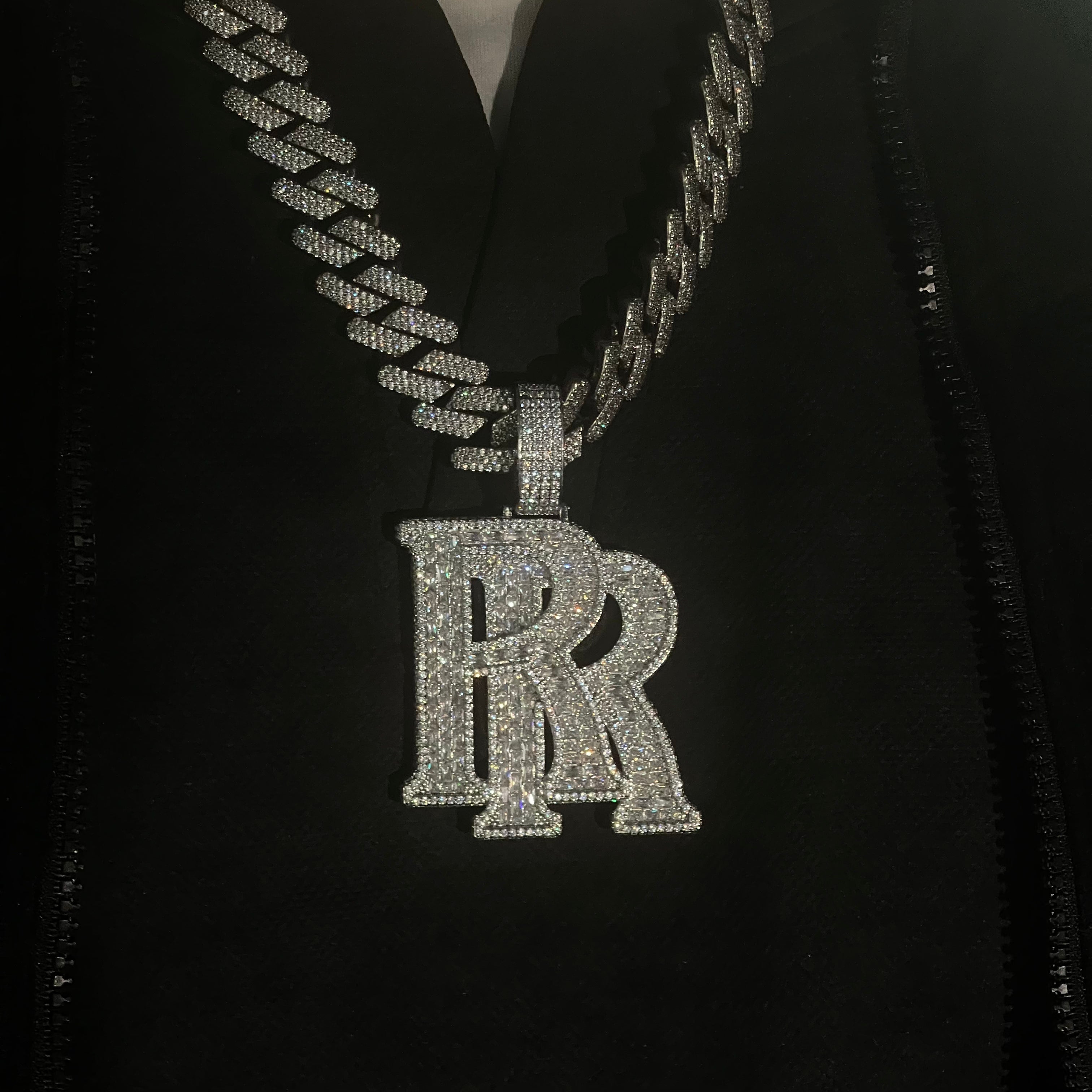 Street Style | Baguette Cut "RR" Moissanite Penadnt