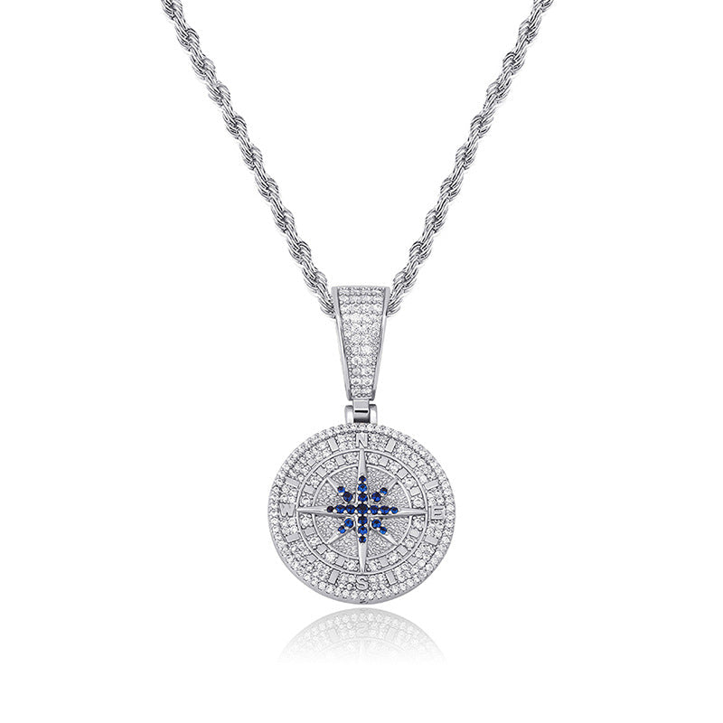 Ice Circle Cut Compass Compass Moissanite Pendant