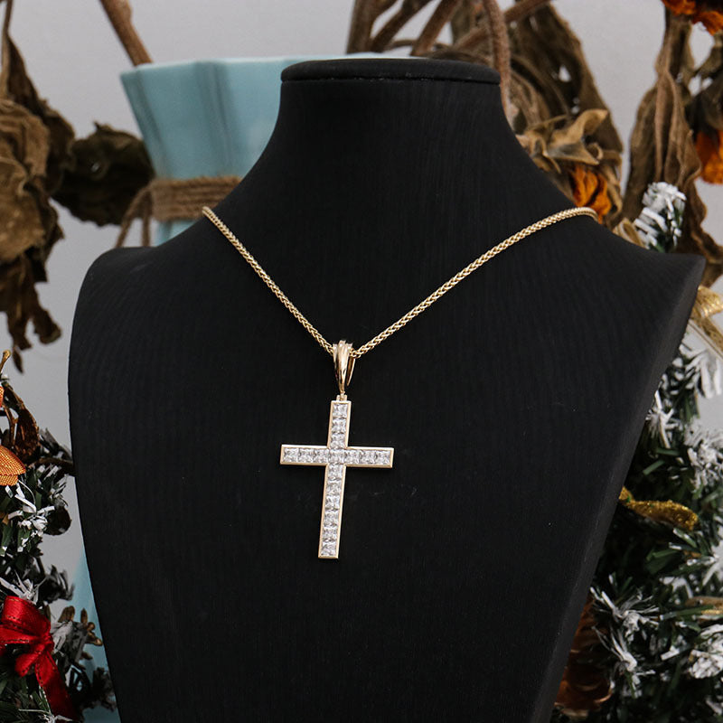 Cross Moissanite Square Pendant