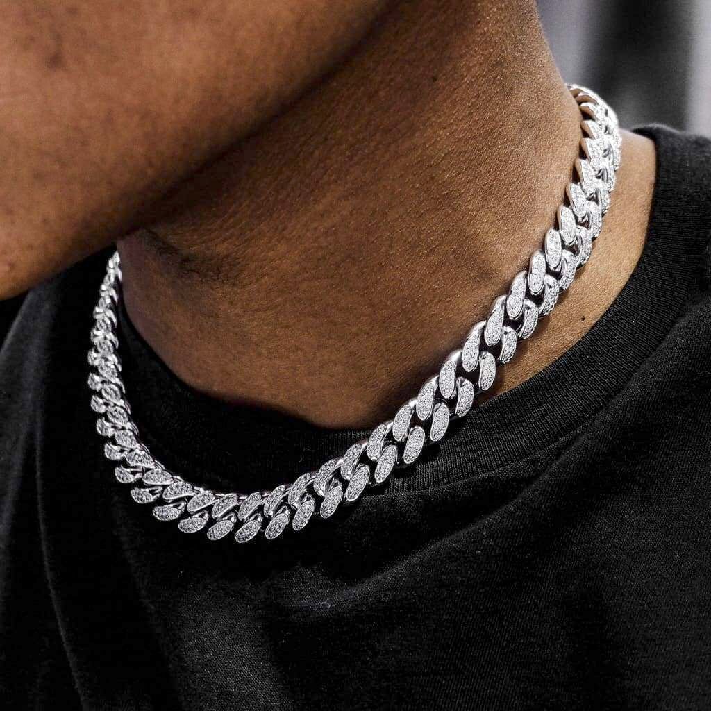 12mm Moissanite Diamond Cuban Chain In White Gold