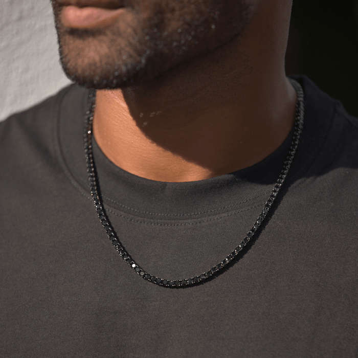 4mm/5mm  Black Moissanite Stones Tennis Chain in Black Gold