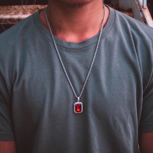 Moissanite Ruby Red Rope Chain Pendant