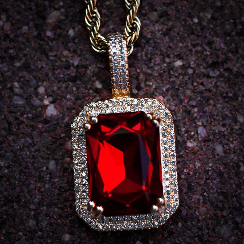 Moissanite Ruby Red Rope Chain Pendant