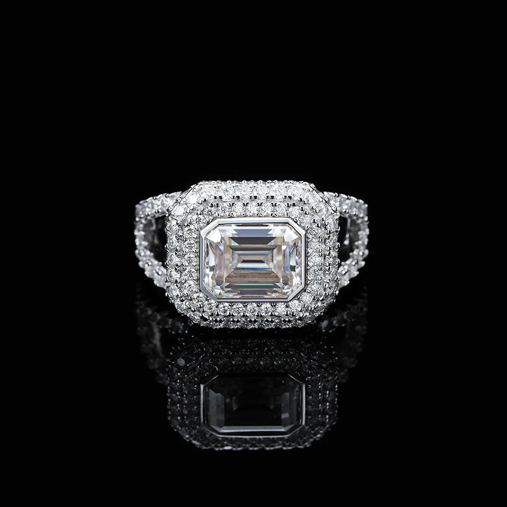 Baguette Cut Moissanite Platinum Pave Ring