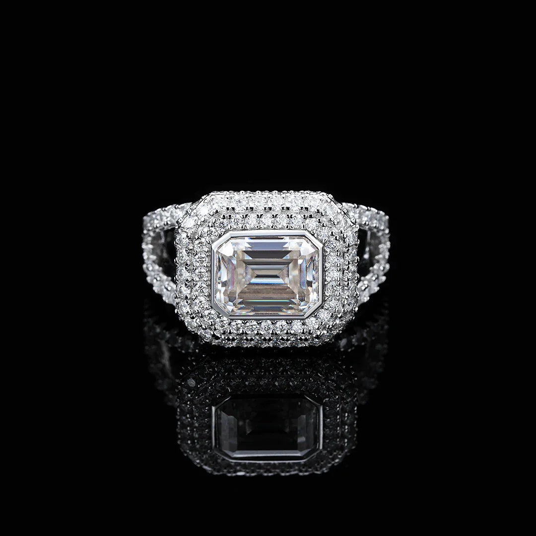 Baguette Cut Moissanite Platinum Pave Ring