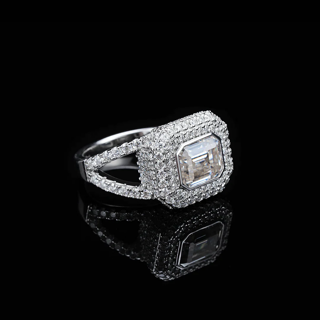 Baguette Cut Moissanite Platinum Pave Ring