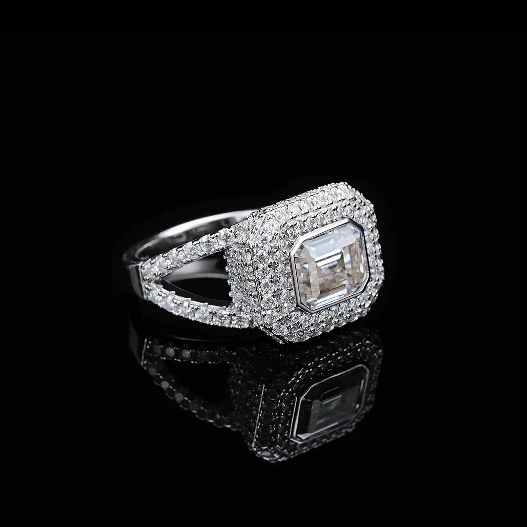 Baguette Cut Moissanite Platinum Pave Ring