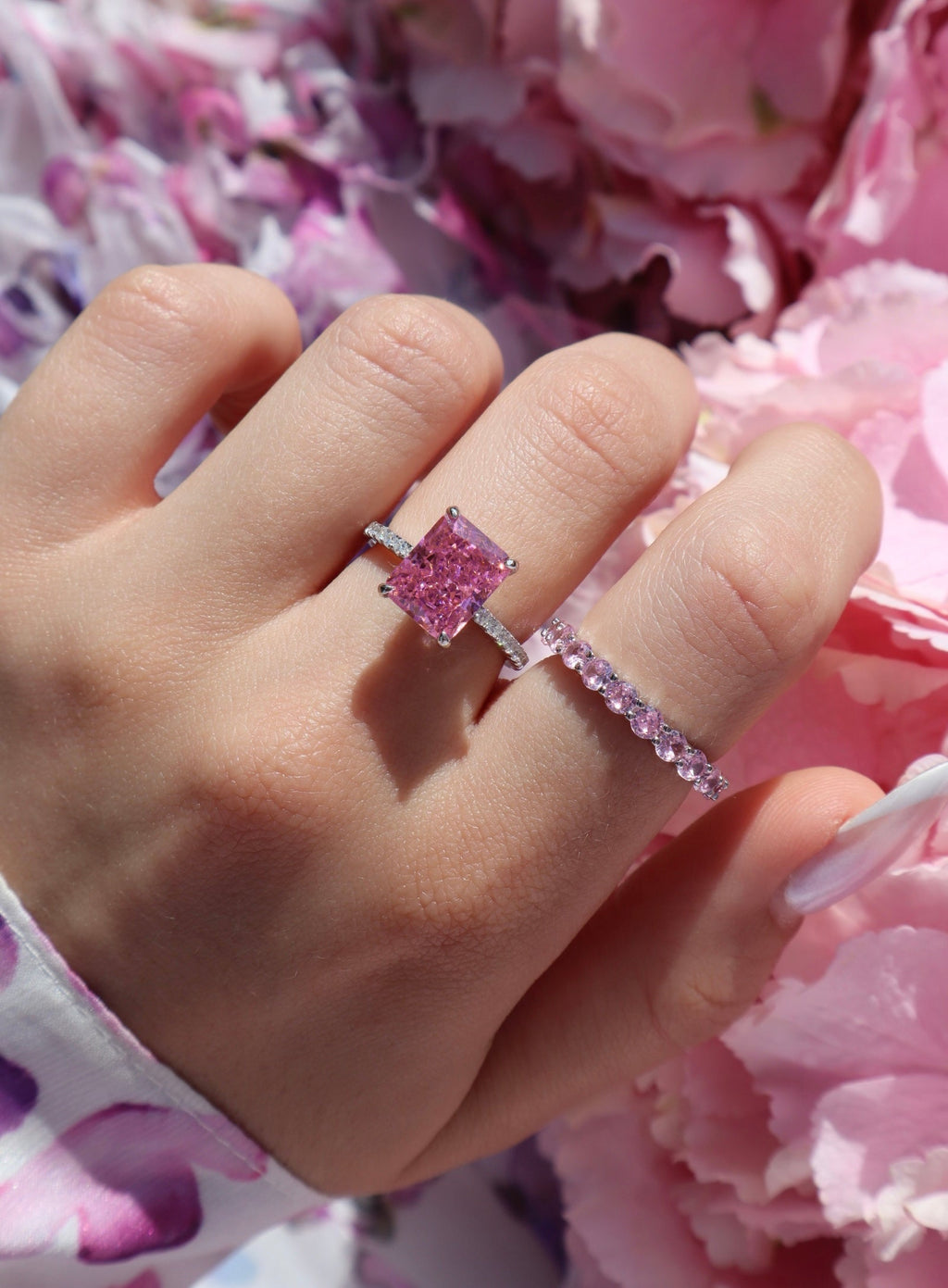 S925 Advanced Ice Flower Cut Colorful Gem Ring