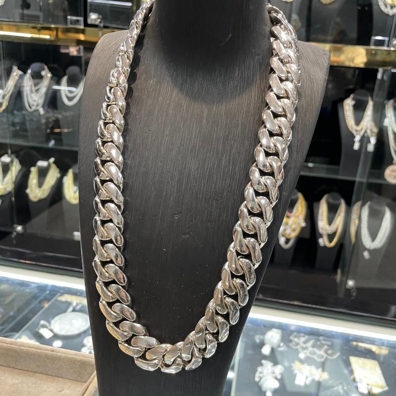 10/12/14/16/18/20/22mm Width Smooth White Gold Large Cuban Chain