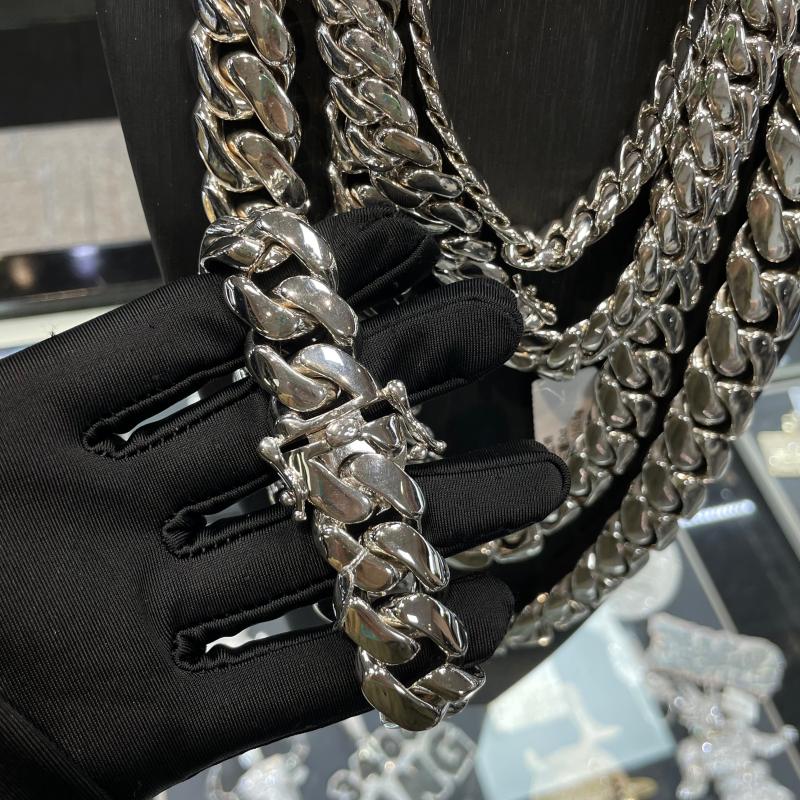 10/12/14/16/18/20/22mm Width Smooth White Gold Large Cuban Chain