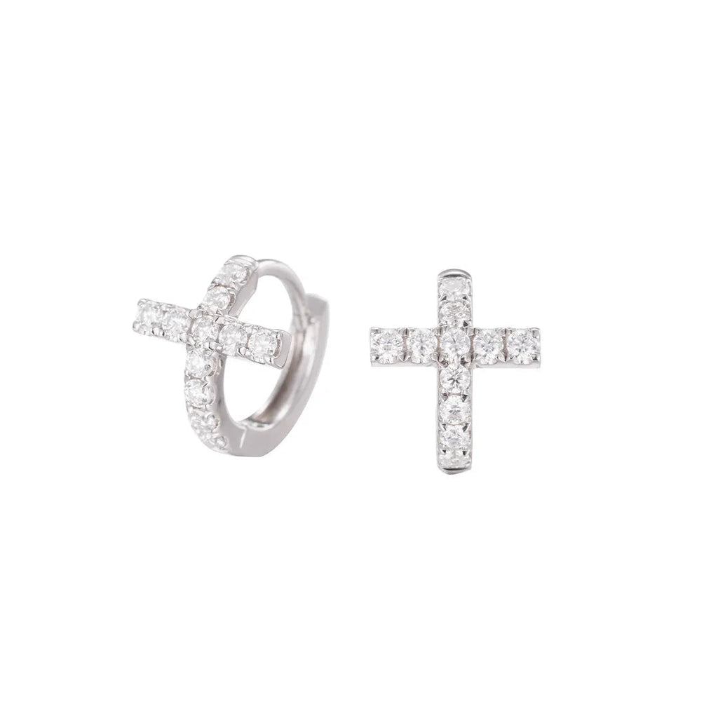 S925 Moissanite Cross Huggie Earrings