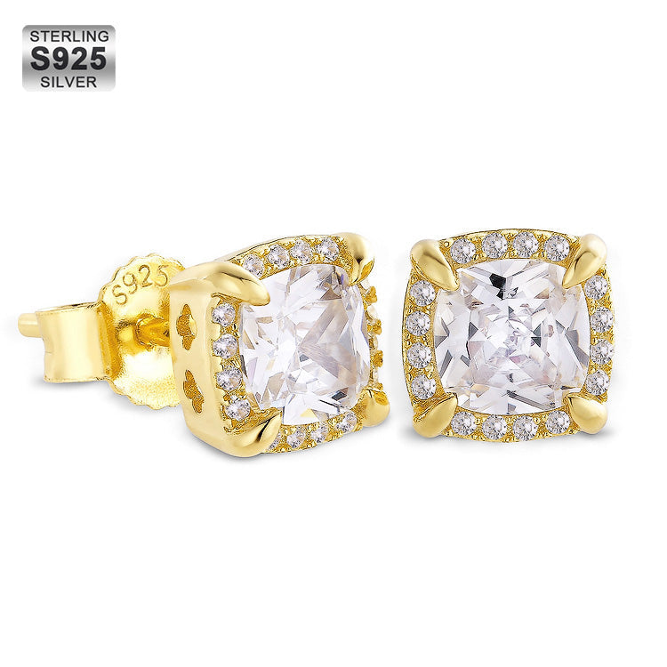 S925 & VVS Moissanite Princess Cut Moissanite Stud Mens Earrings