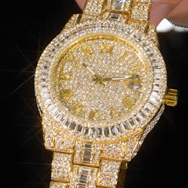 Iced Baguette Cut Roman Numerals Men's Watch in Gold