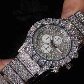 Iced Round Cut Luminous Men's Watch in White Gold