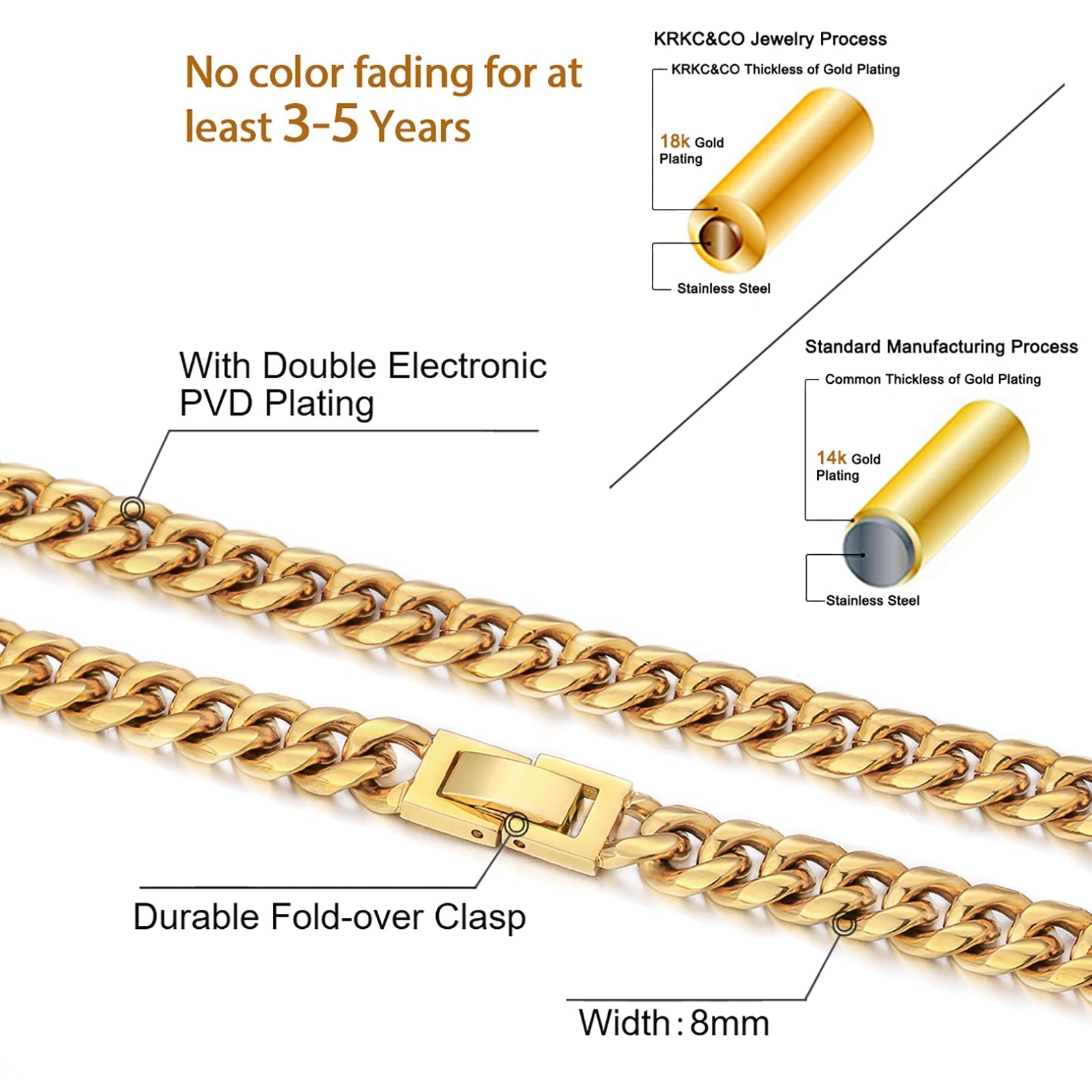 8mm Cuban Link Chain in 18K Gold for Men's