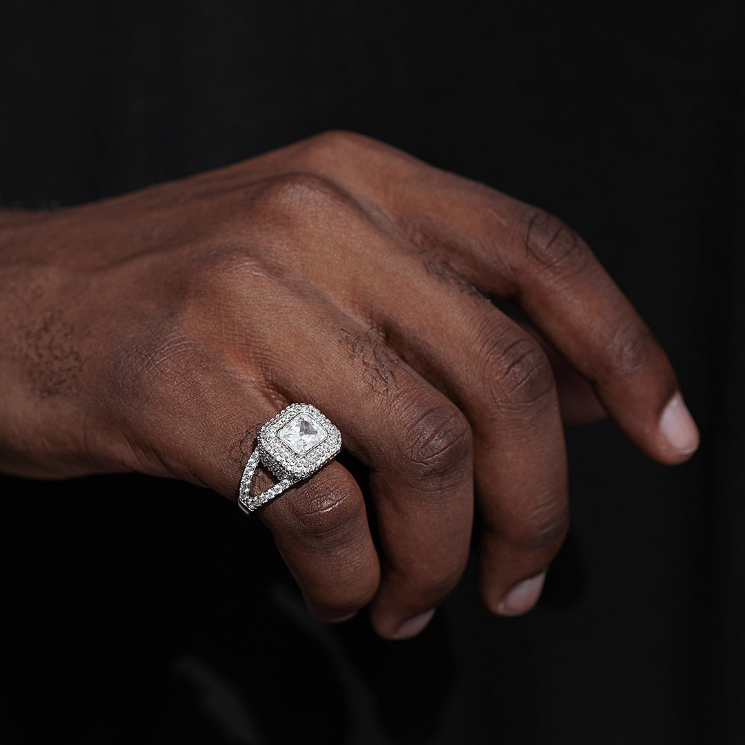 Baguette Cut Moissanite Platinum Pave Ring