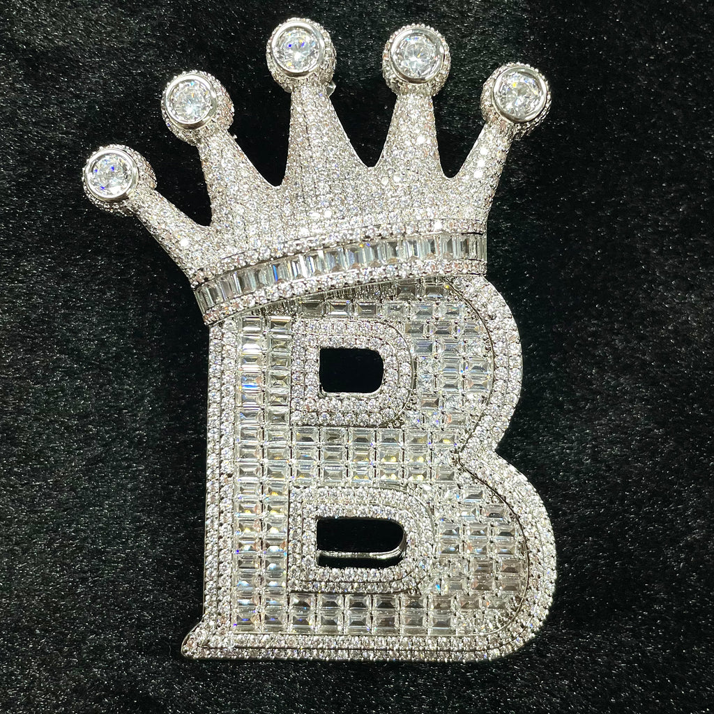 Moissanite Diamond Crown Buckle Letter "B" Pendant