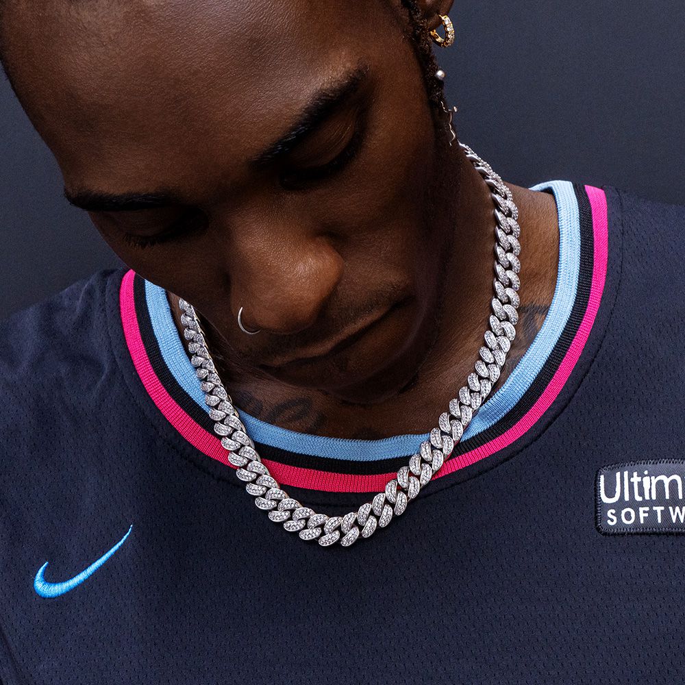 12mm Iced Out Cuban Link Chain in White Gold