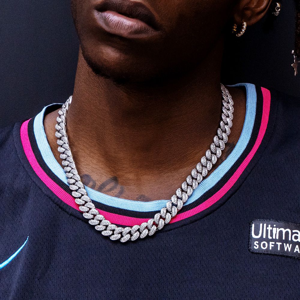 12mm Iced Out Cuban Link Chain in White Gold