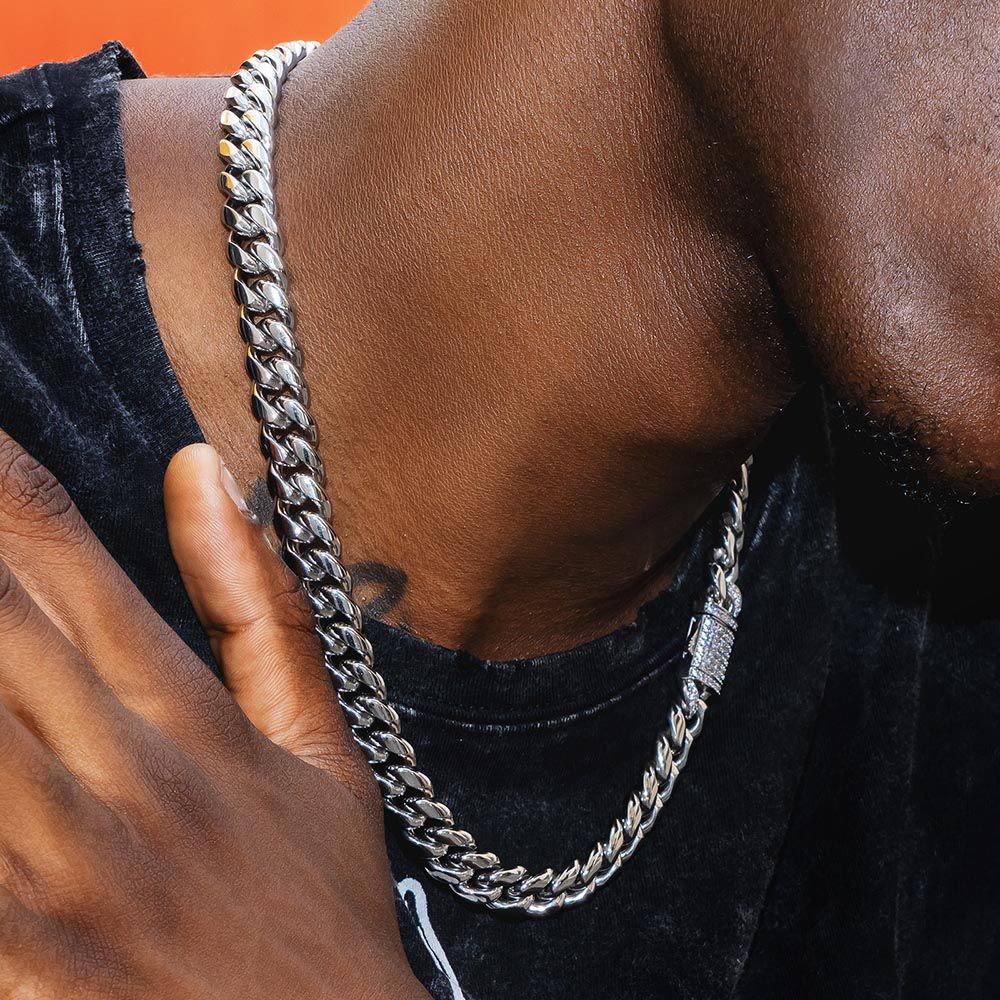 12mm Moissanite Diamond Clasp Miami Cuban Link Chain