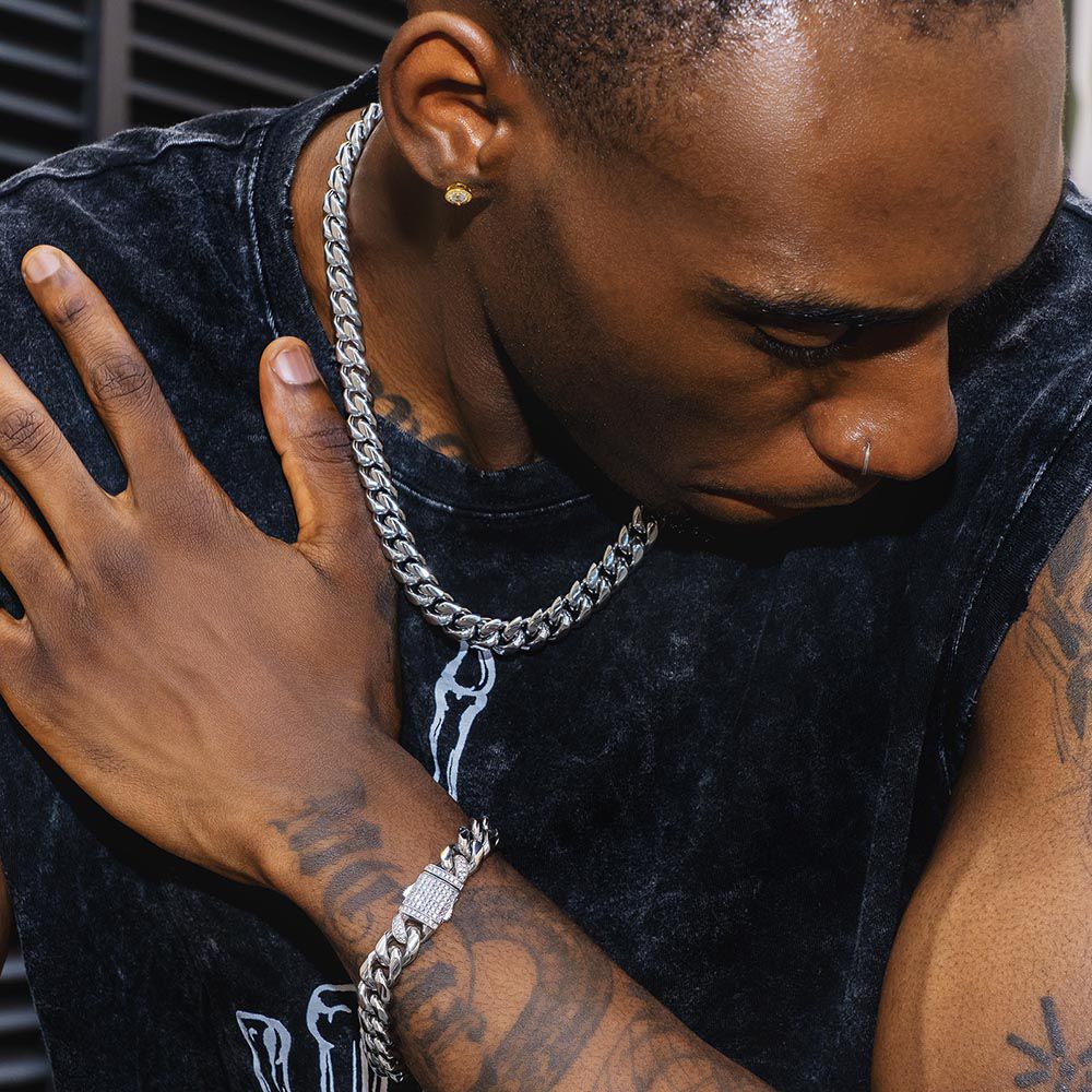 12mm Iced Out Clasp Moissanite Cuban Link Chain and Bracelet Set