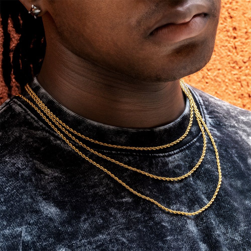 3mm Stainless Steel Mens Rope Chain in 18K Gold
