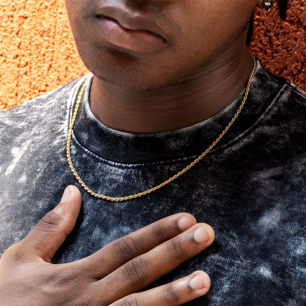 3mm Stainless Steel Mens Rope Chain in 18K Gold