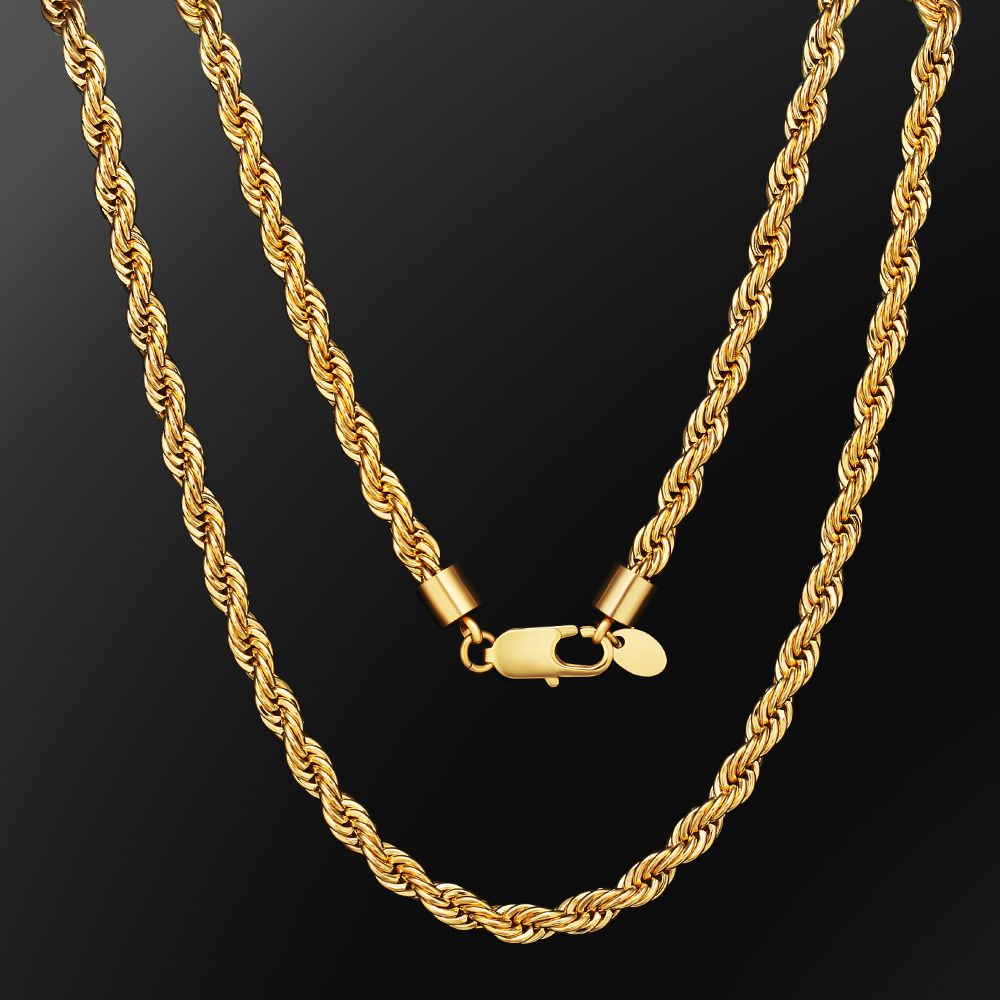 6mm Mens Rope Chain in 18K Gold/White Gold