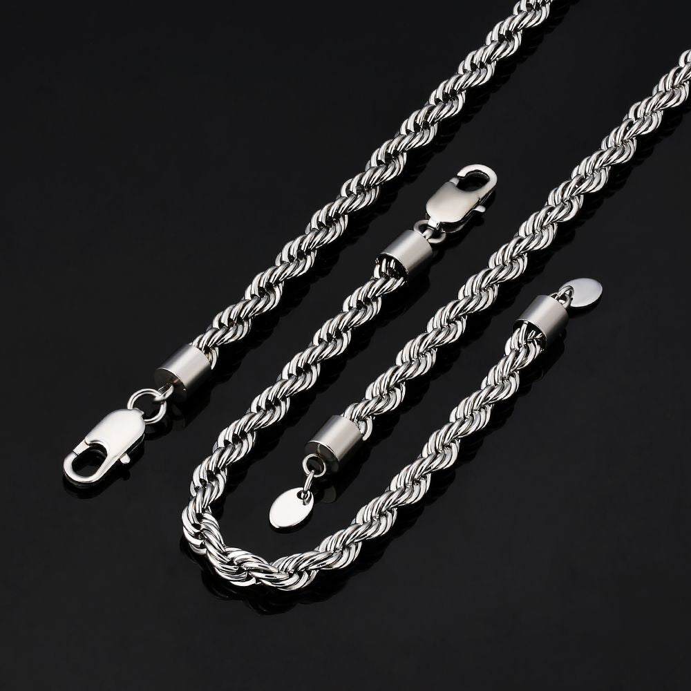 6mm Mens Rope Chain and Bracelet Set