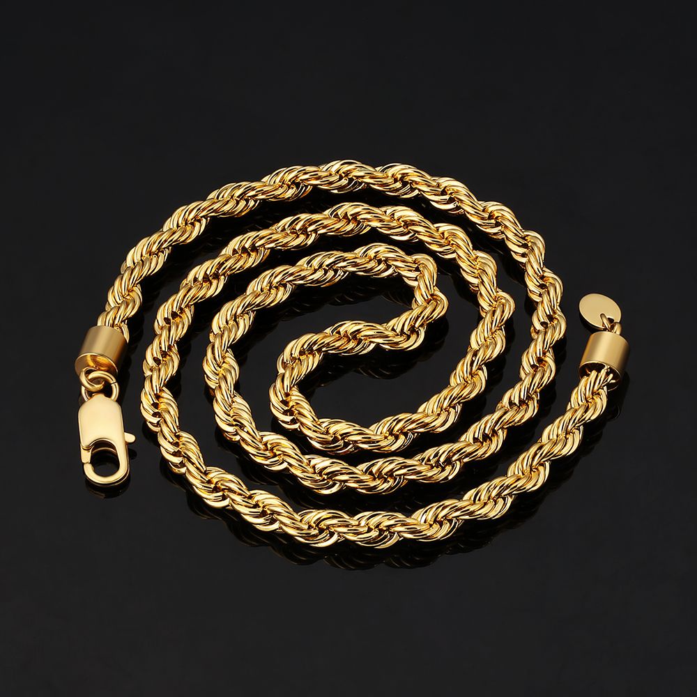 6mm Mens Rope Chain in 18K Gold/White Gold