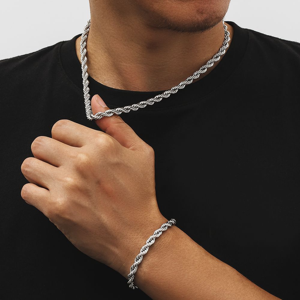 6mm Mens Rope Chain and Bracelet Set