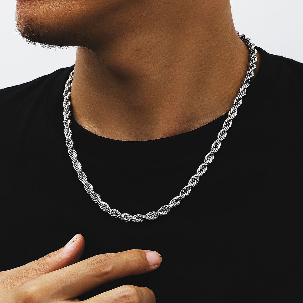 6mm Mens Rope Chain in 18K Gold/White Gold