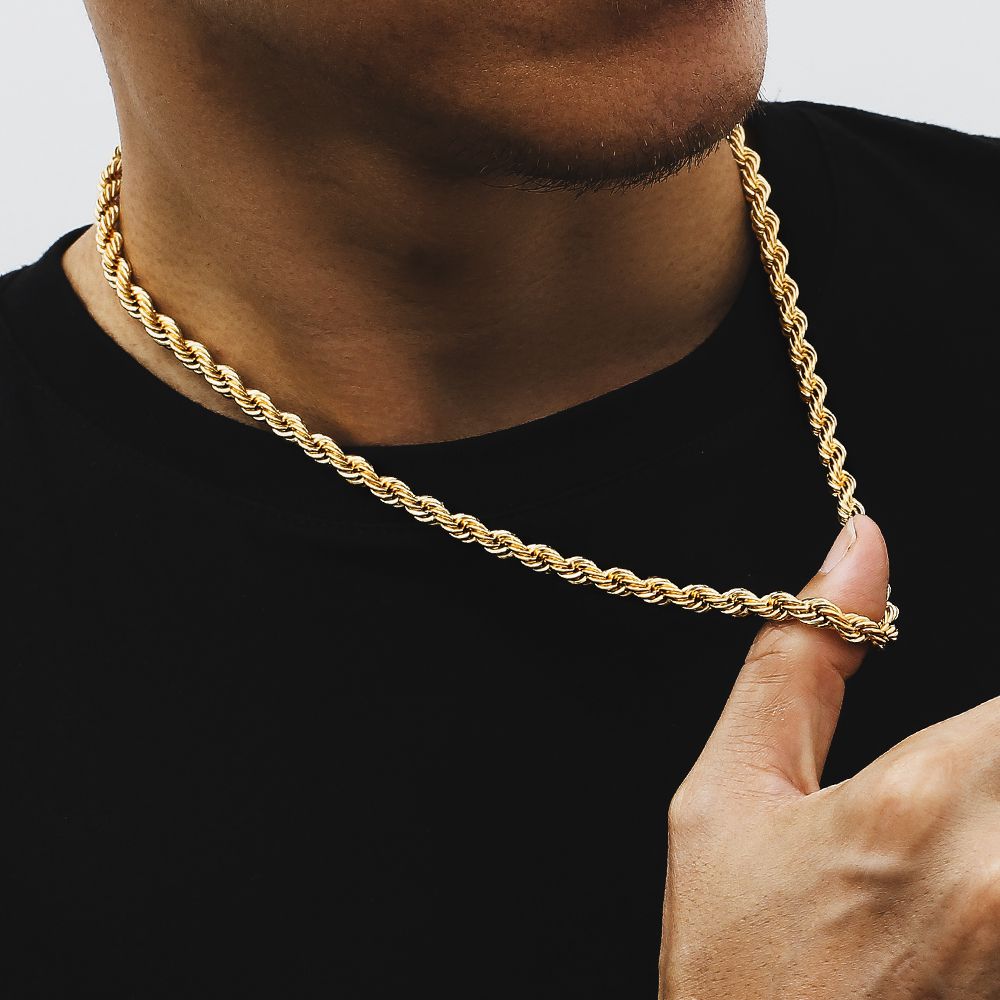 6mm Mens Rope Chain in 18K Gold/White Gold