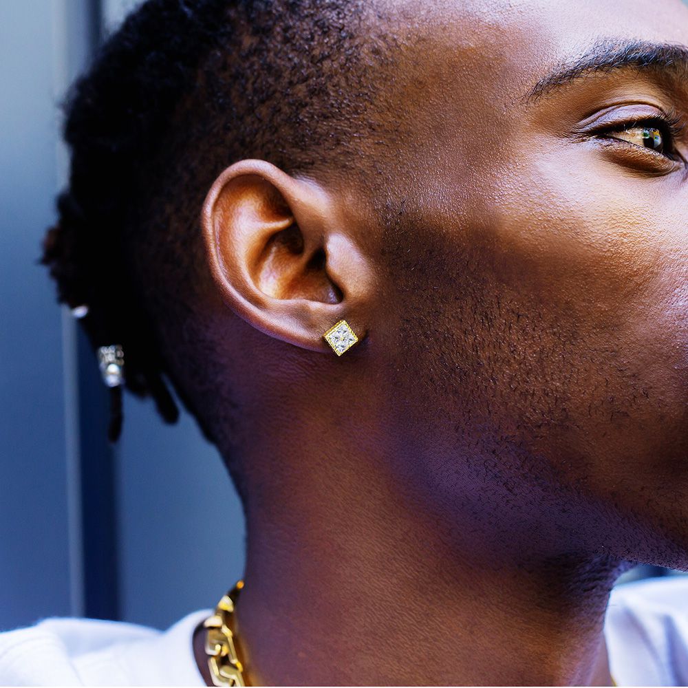 S925 Moissanite Princess Cut Diamond Stud Earrings for Men