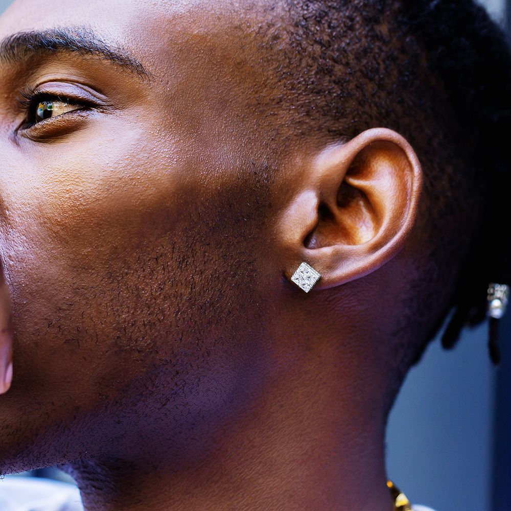 S925 Moissanite Princess Cut Diamond Stud Earrings for Men