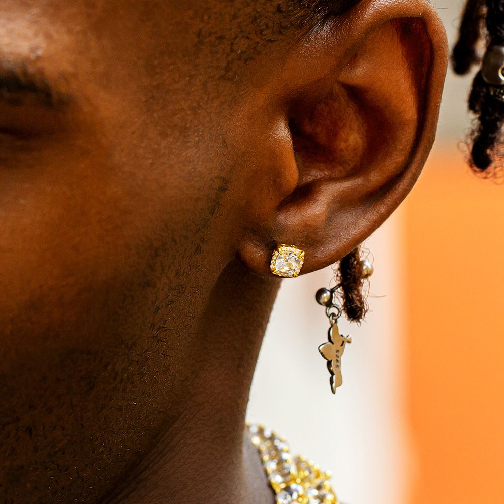 S925 & VVS Moissanite Princess Cut Moissanite Stud Mens Earrings