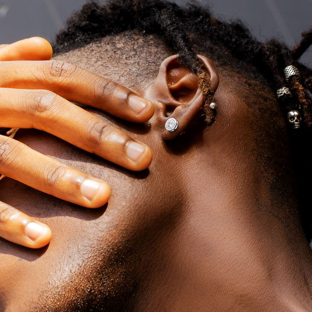 S925 Moissanite Round Iced Sterling Silver Stud Earrings for Men