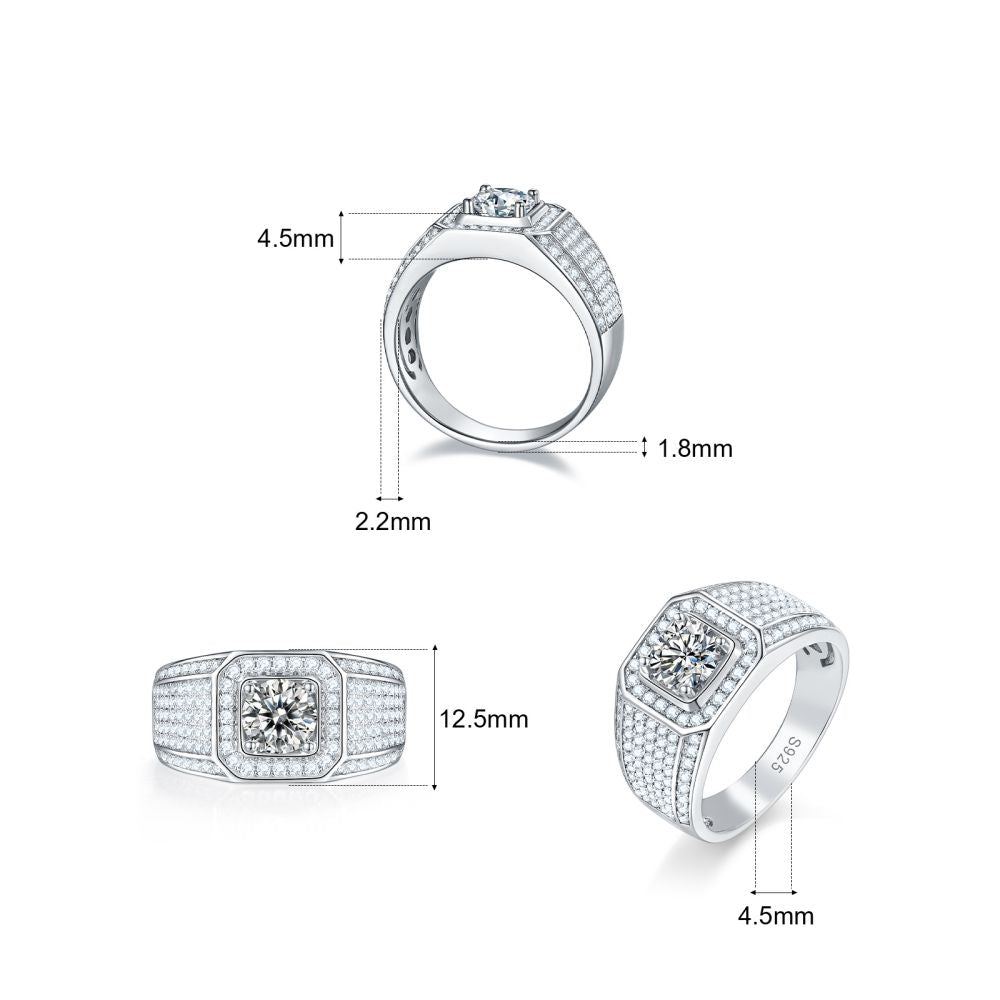 2.0 Carats VVS1 Moissanite Men Ring