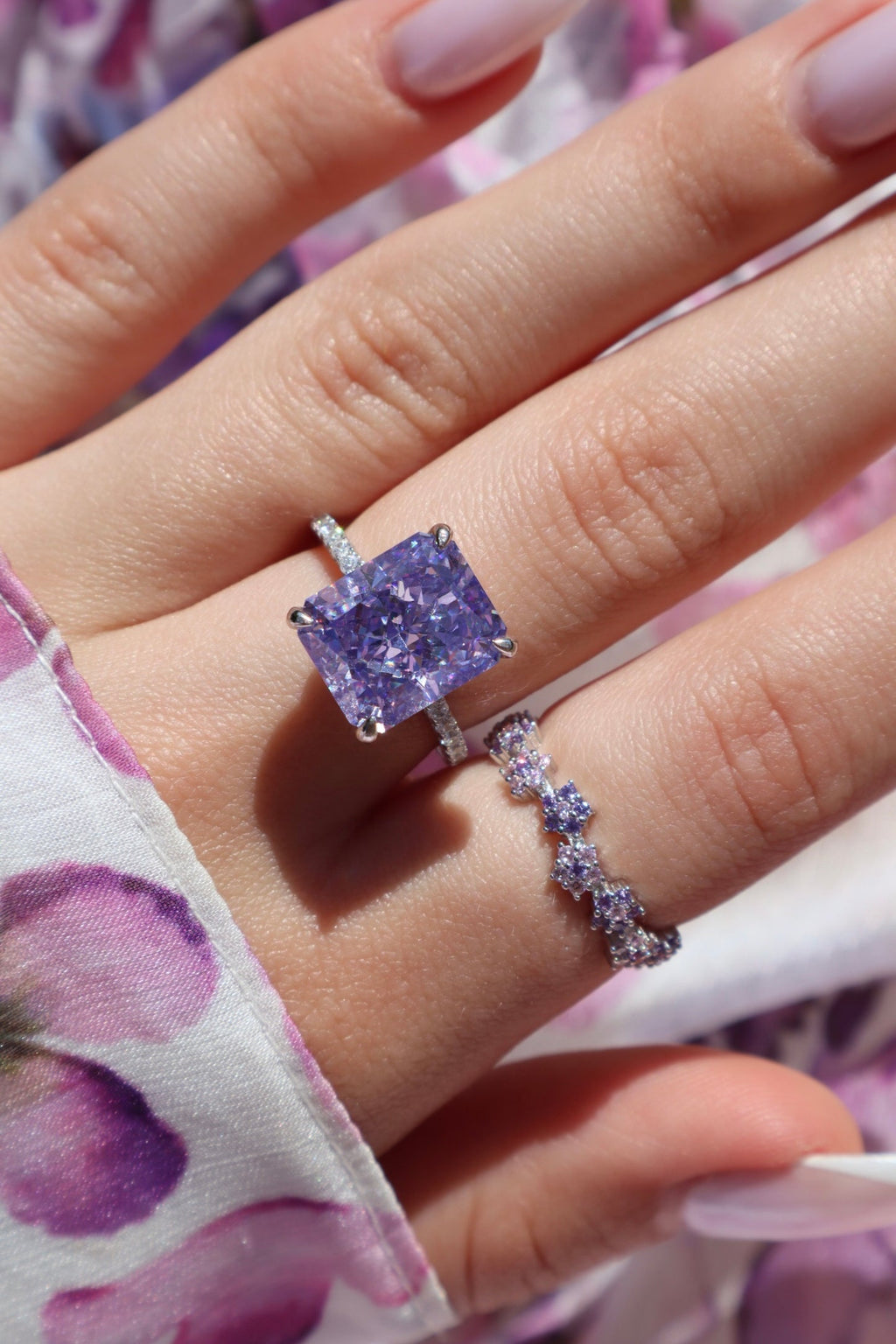 S925 Advanced Ice Flower Cut Colorful Gem Ring