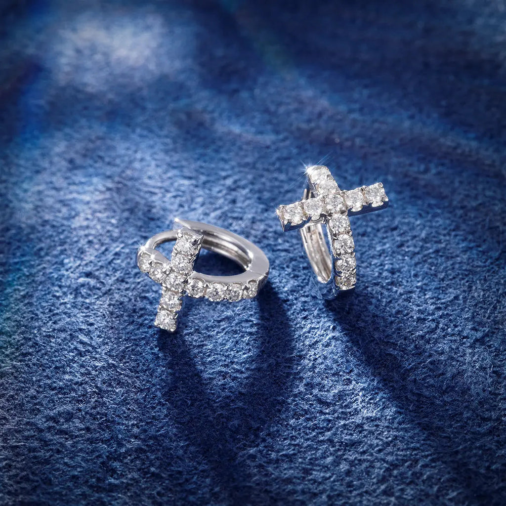 S925 Moissanite Cross Huggie Earrings
