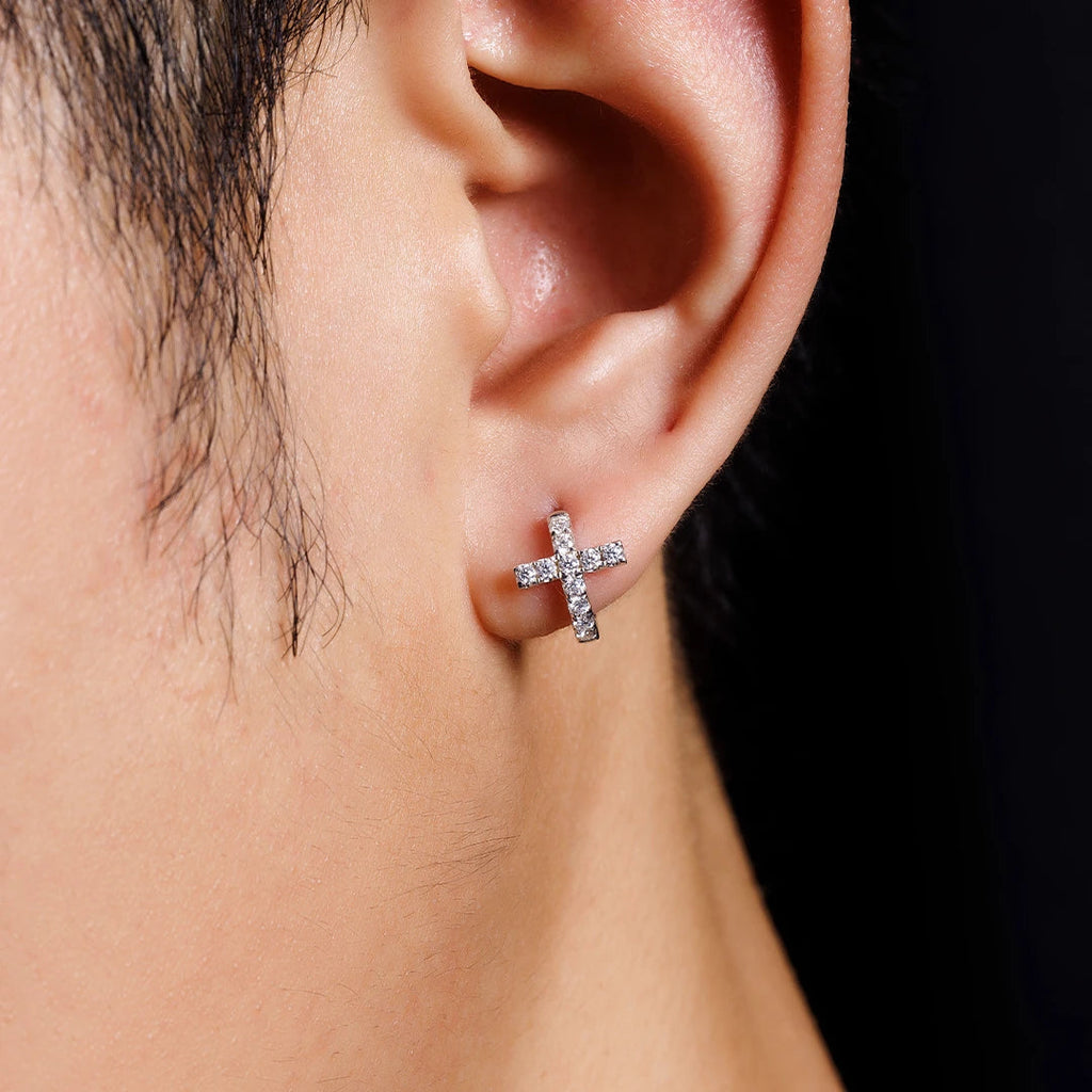 S925 Moissanite Cross Huggie Earrings