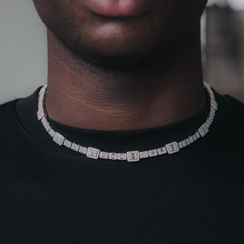 Moissanite Cluster Baguette Tennis Chain White Gold