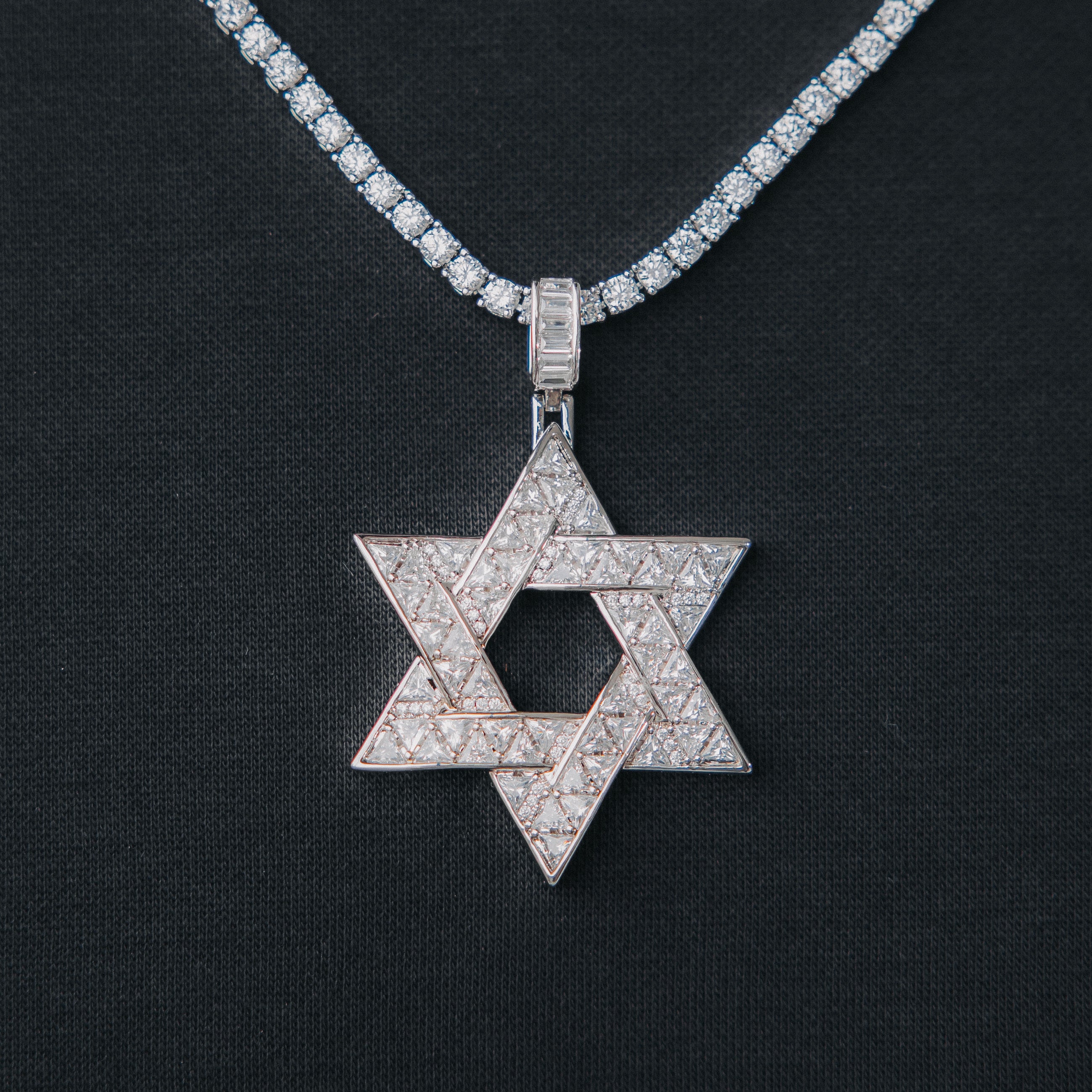 Star of David White Gold Moissanite Pendant