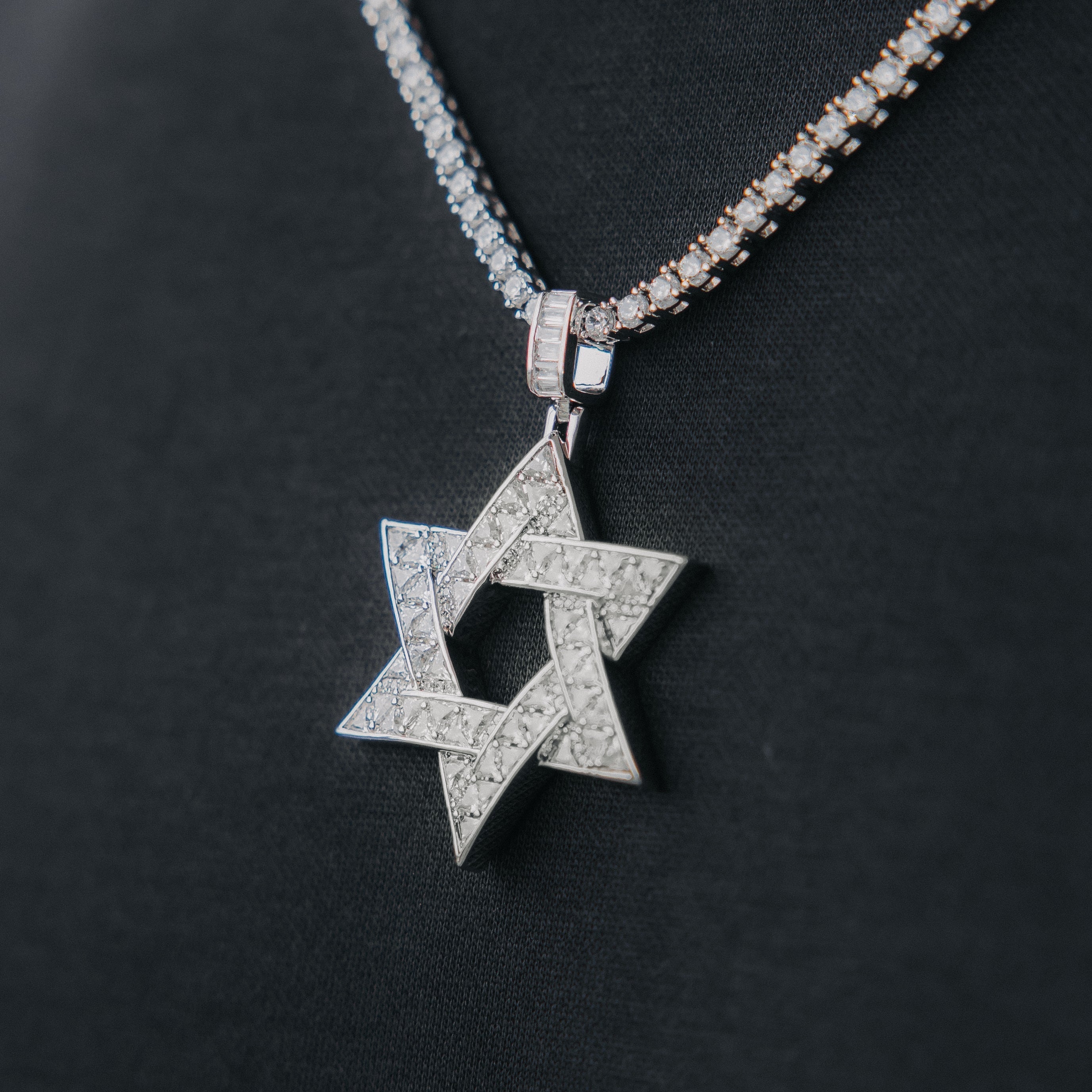 Star of David White Gold Moissanite Pendant