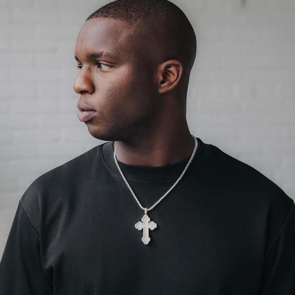 Moissanite Orthodox Cross White Gold Pendant