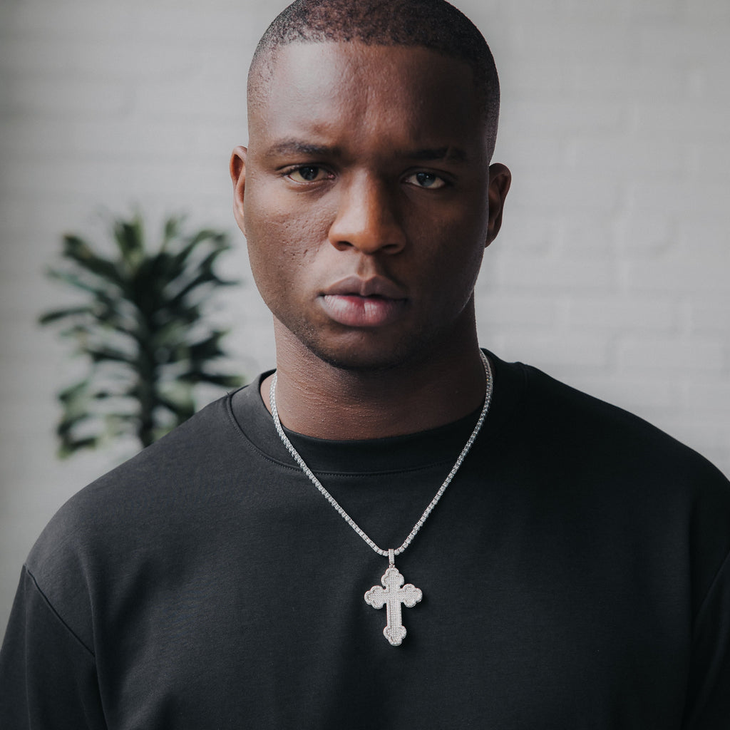 Moissanite Orthodox Cross White Gold Pendant