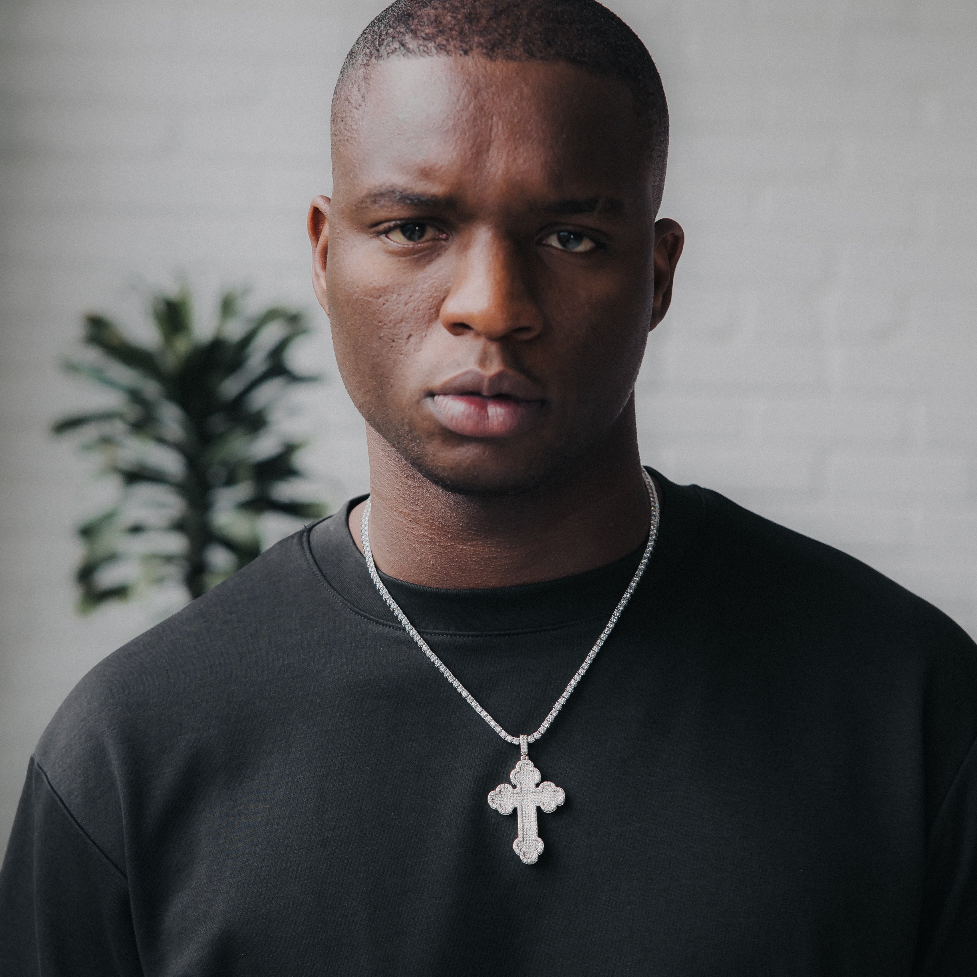 Moissanite Orthodox Cross White Gold Pendant